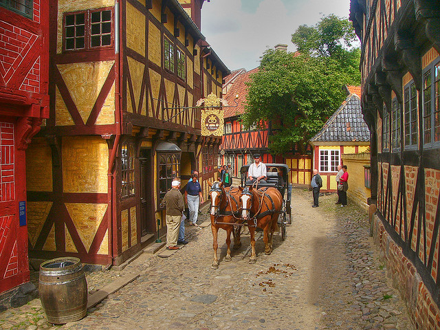 Medieval streets of Aarhus - second-largest city and the principal port of Denmark, on the east side of the Jutland peninsula.