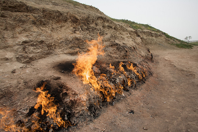 by indigoprime on Flickr.Yanar Dag , is a visually stunning natural gas fire which blazes continuously on a hillside on the Absheron Peninsula on the Caspian Sea near...