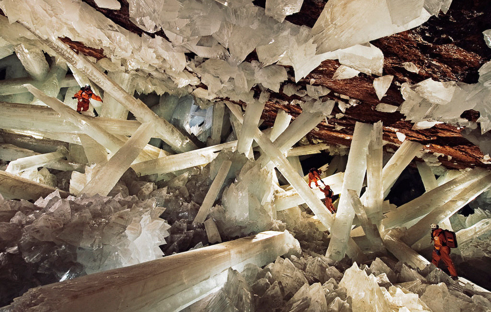 source: National GeographicThe Cave of Crystals  is a cave part of Naica Mine in Chihuahua, Mexico. The chamber contains giant selenite crystals, some of the largest natural...