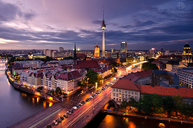 by Dietrich Bojko on Flickr.Night view panorama over Berlin - the capital city of Germany.