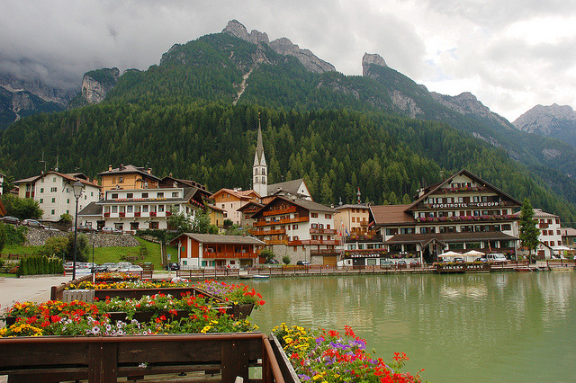 The beautiful village of Alleghe, Belluno province, Italy