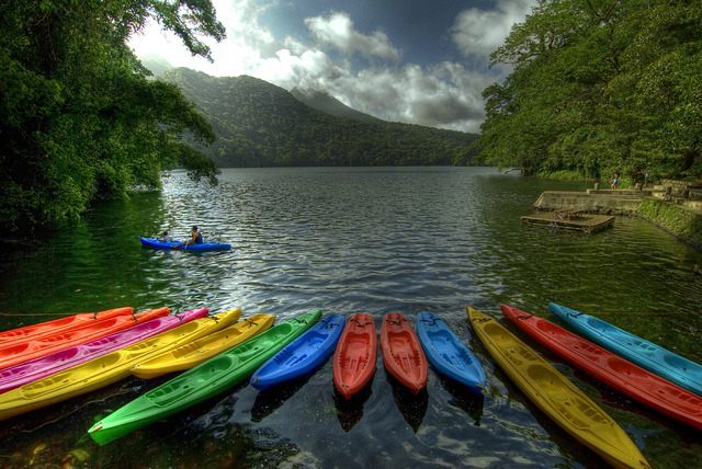 Colorful kayaks at Bulusan Lake, Luzon, Philippines