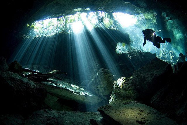 Cavern guide in Cenote Chacmool, Riviera Maya, Mexico