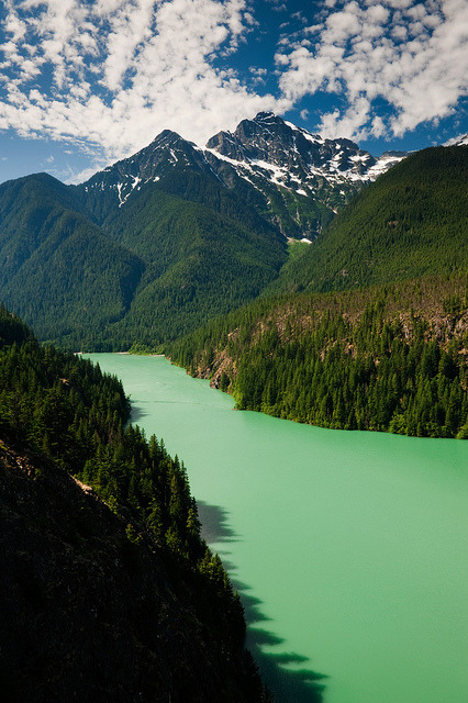 The glacial waters of Ross Lake in North Cascades, Washington, USA