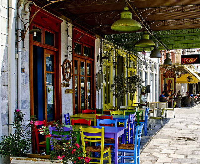 Streetside cafe in Hermoupolis, Syros Island, Greece