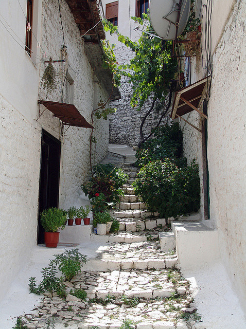 Narrow alleys in the old town of Berat, Albania