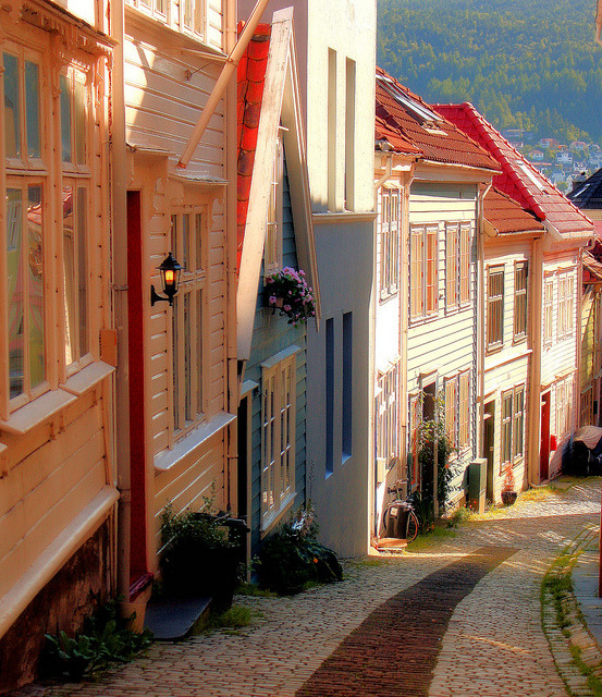 Beautiful houses on the streets of Bergen, Norway
