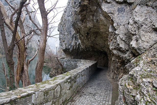 Rock carved path around Matka Lake, Macedonia