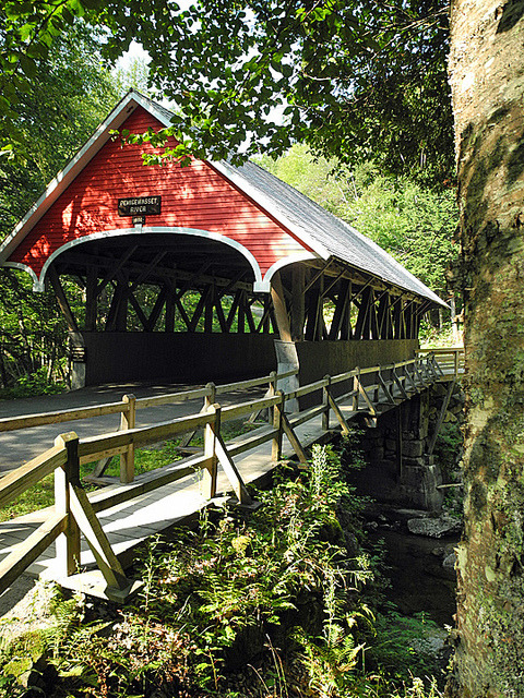 The Flume covered bridge in Franconia Notch State Park, New Hampshire, USA