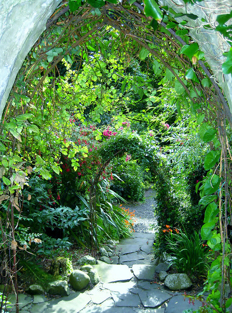 Steps to the garden at Ballygally Castle in Co. Antrim, Northern Ireland