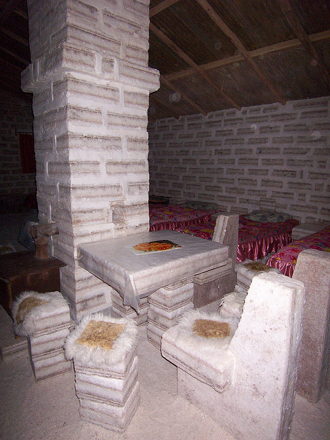 Dining place at Hotel de Sal, near Colchani, Bolivia, a hotel entirely made from salt