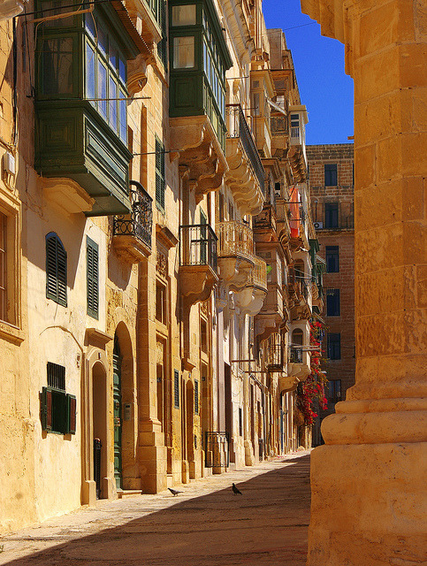 Narrow medieval street in Valletta, Malta