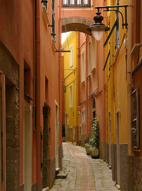 One of the lovely side streets in Manarola, Liguria, Italy