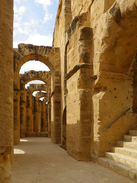 Under the arches of the colosseum, El Jem, Tunisia