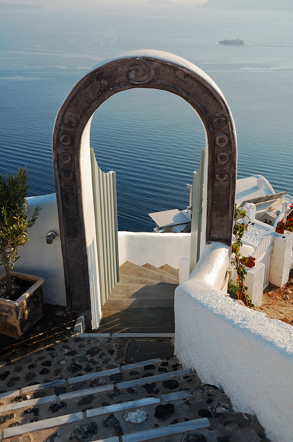 Staircase leading to the hotel, Santorini, Greece