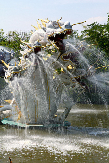 Fountain on the grounds of Muang Boran in Samut Prakan, Thailand
