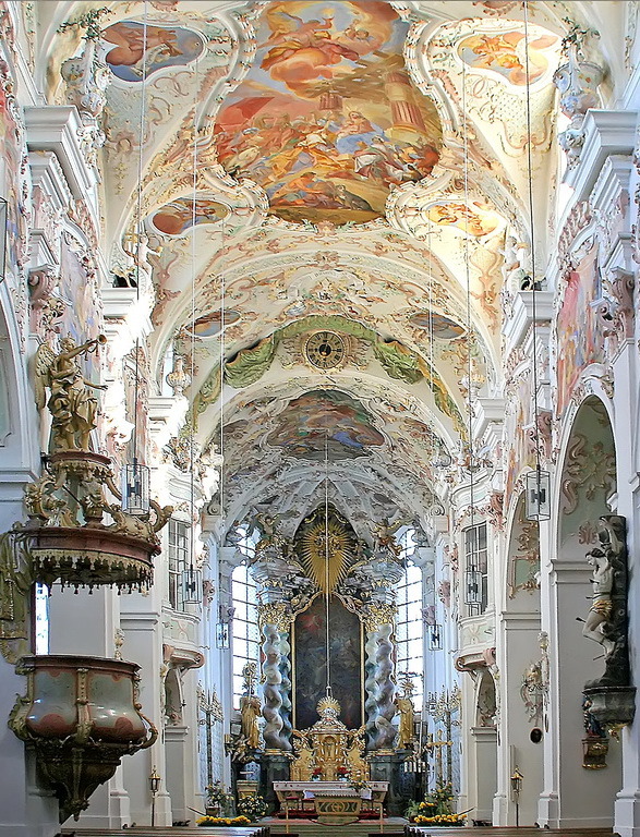 Baroque architecture inside Reichenbach Abbey in Bavaria, Germany