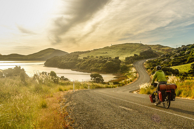 Cycling near Curio Bay, South Island, New Zealand