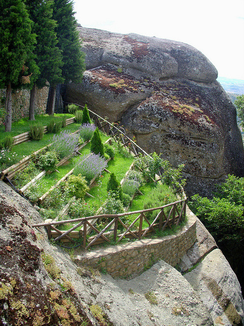 Suspended cliff garden at Meteora, Greece