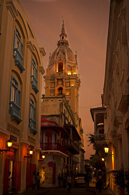 Streets of Cartagena de Indias at dusk, Colombia
